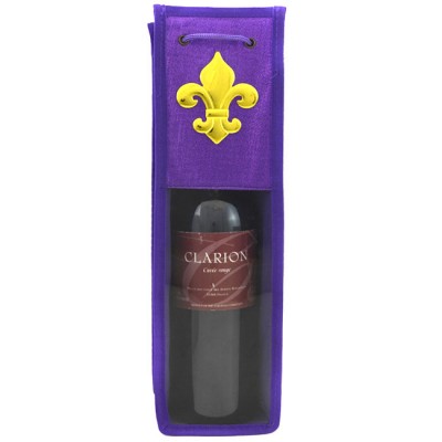 180528-GD-WINE BOTTLE HOLDER PURPLE COLOR W/GOLD FLEUR DE LIS